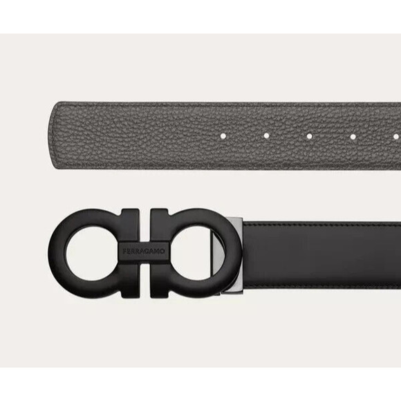Salvatore Ferragamo Other - CURRENT SEASON FERRAGAMO REVERSIBLE GREY BLACK LEATHER GANCINI BELT 85/34